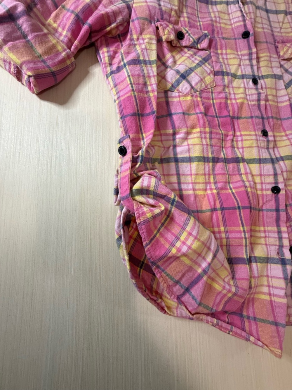 Pink Plaid Button-Down Shirt with Chest Pockets - Picture 12 of 13